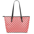 Pastel Red And White Polka Dot Print Leather Tote Bag With Zipper