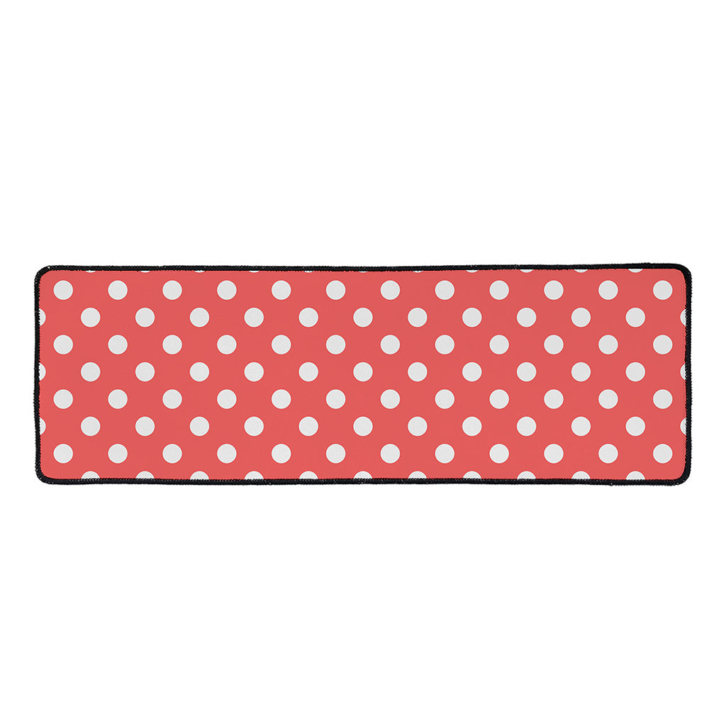 Pastel Red And White Polka Dot Print Long Kitchen Mat