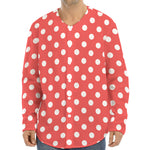 Pastel Red And White Polka Dot Print Long Sleeve Baseball Jersey