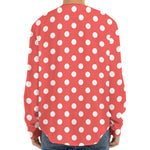 Pastel Red And White Polka Dot Print Long Sleeve Baseball Jersey
