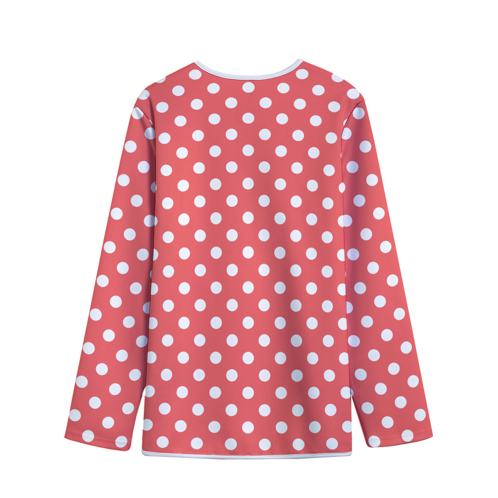 Pastel Red And White Polka Dot Print Long Sleeve Short Coat