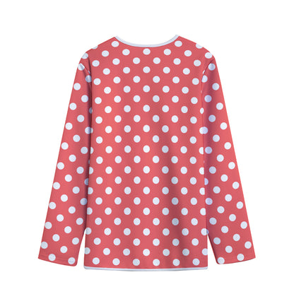 Pastel Red And White Polka Dot Print Long Sleeve Short Coat
