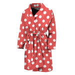 Pastel Red And White Polka Dot Print Men's Bathrobe