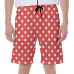 Pastel Red And White Polka Dot Print Men's Beach Shorts