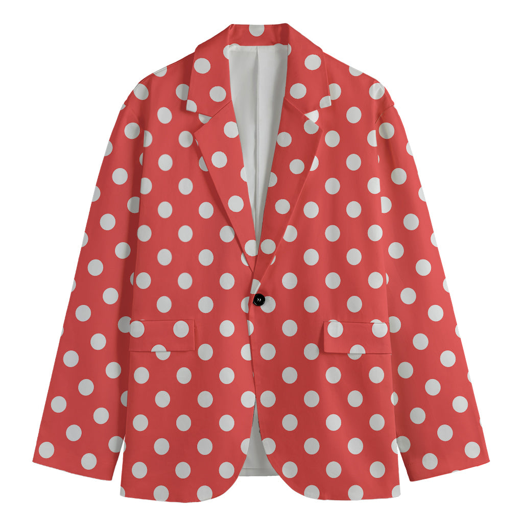 Pastel Red And White Polka Dot Print Men's Blazer