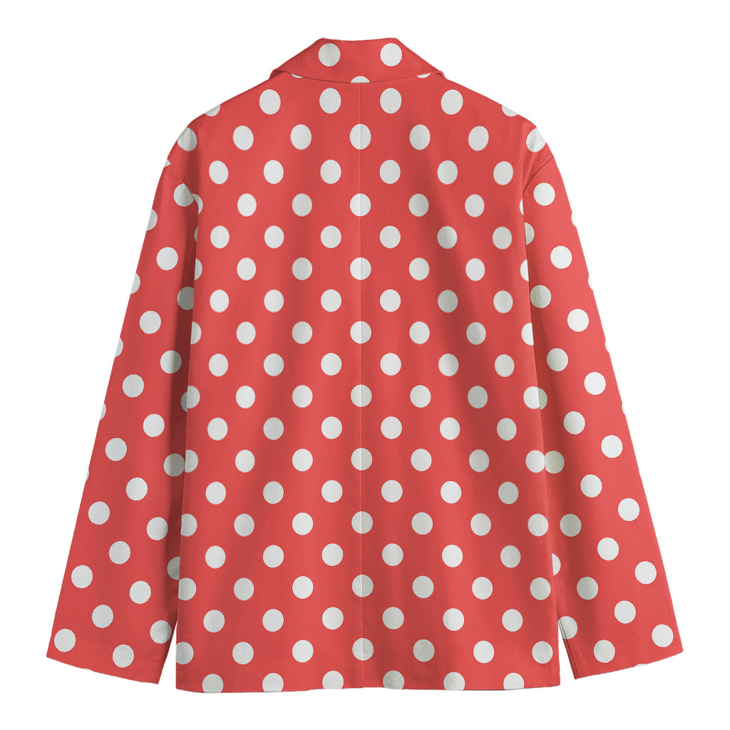 Pastel Red And White Polka Dot Print Men's Blazer