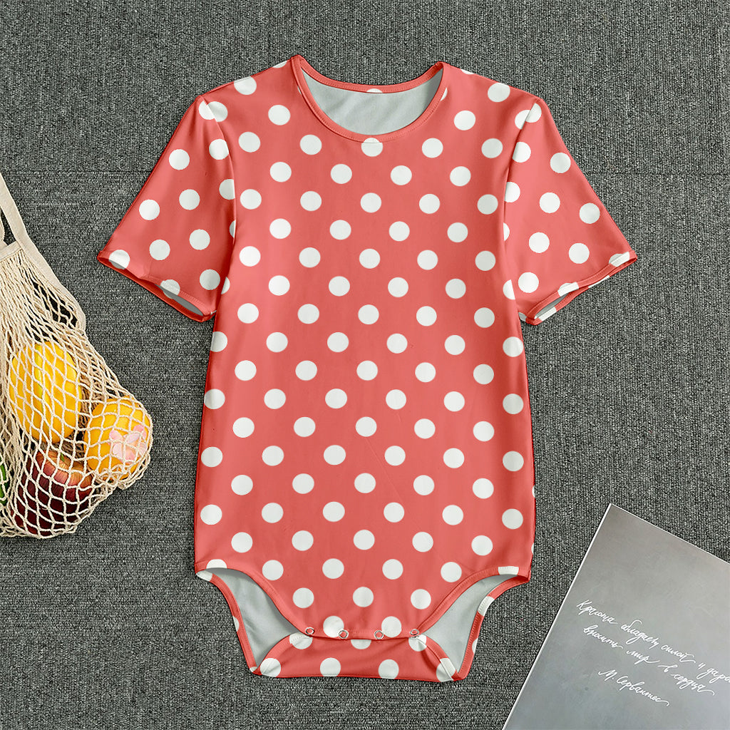 Pastel Red And White Polka Dot Print Men's Bodysuit