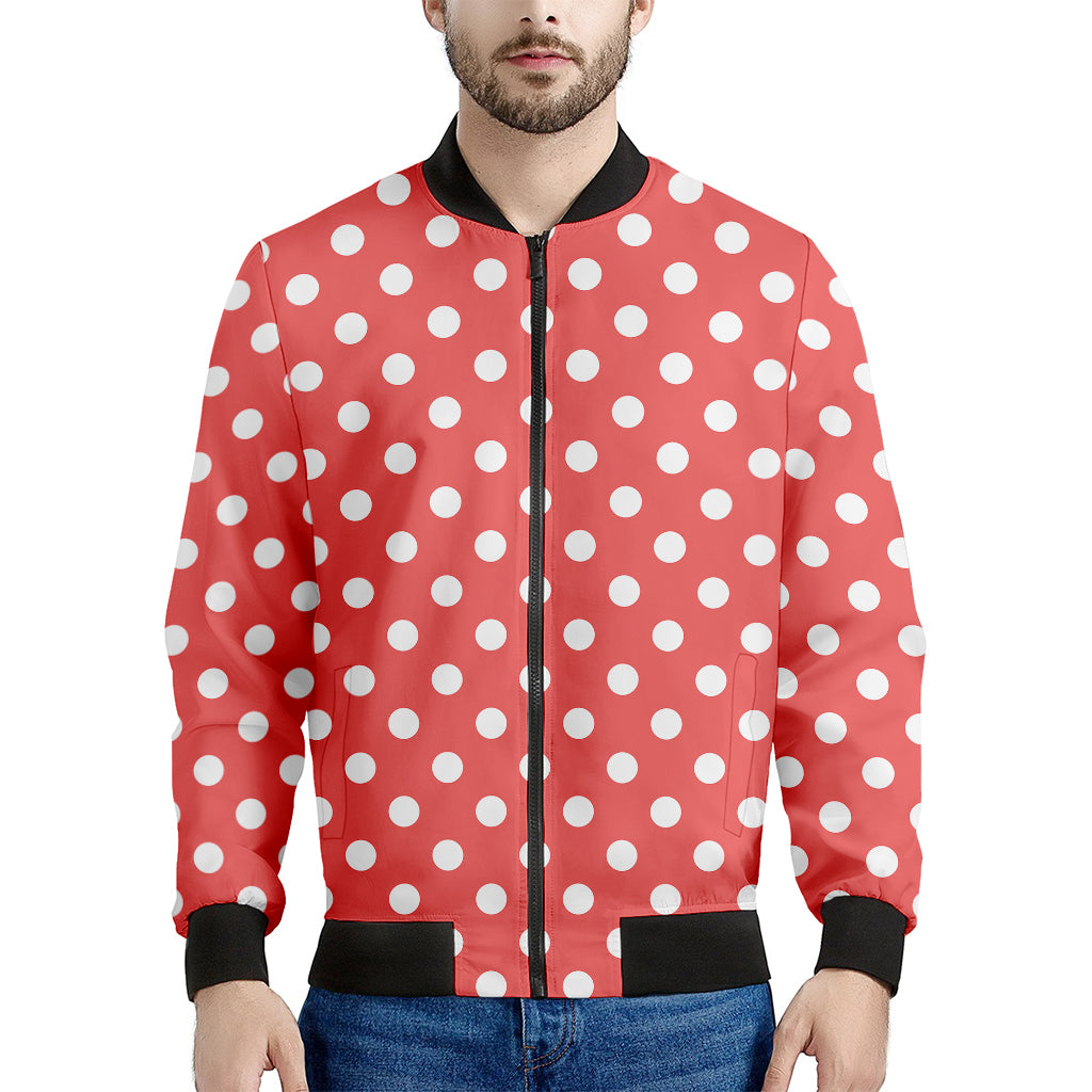 Pastel Red And White Polka Dot Print Men's Bomber Jacket