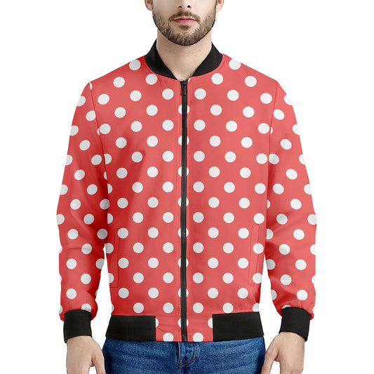 Pastel Red And White Polka Dot Print Men's Bomber Jacket