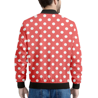 Pastel Red And White Polka Dot Print Men's Bomber Jacket