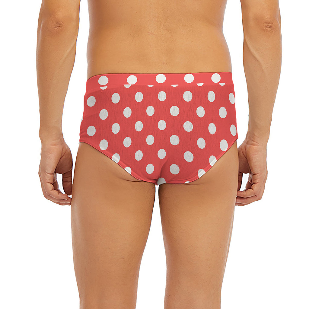 Pastel Red And White Polka Dot Print Men's Briefs