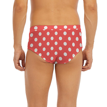 Pastel Red And White Polka Dot Print Men's Briefs