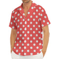 Pastel Red And White Polka Dot Print Men's Deep V-Neck Shirt
