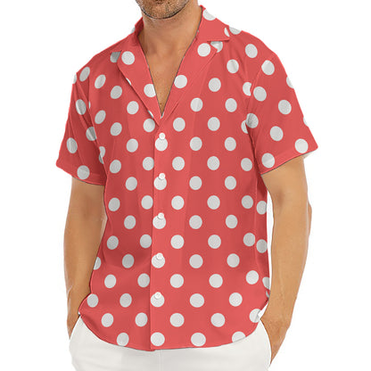 Pastel Red And White Polka Dot Print Men's Deep V-Neck Shirt