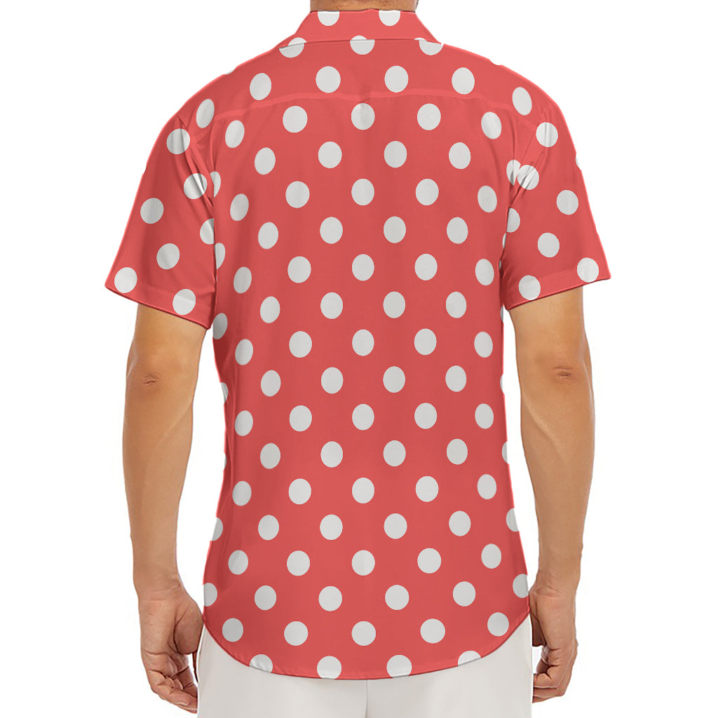 Pastel Red And White Polka Dot Print Men's Deep V-Neck Shirt