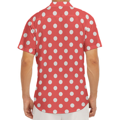 Pastel Red And White Polka Dot Print Men's Deep V-Neck Shirt