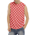 Pastel Red And White Polka Dot Print Men's Fitness Tank Top