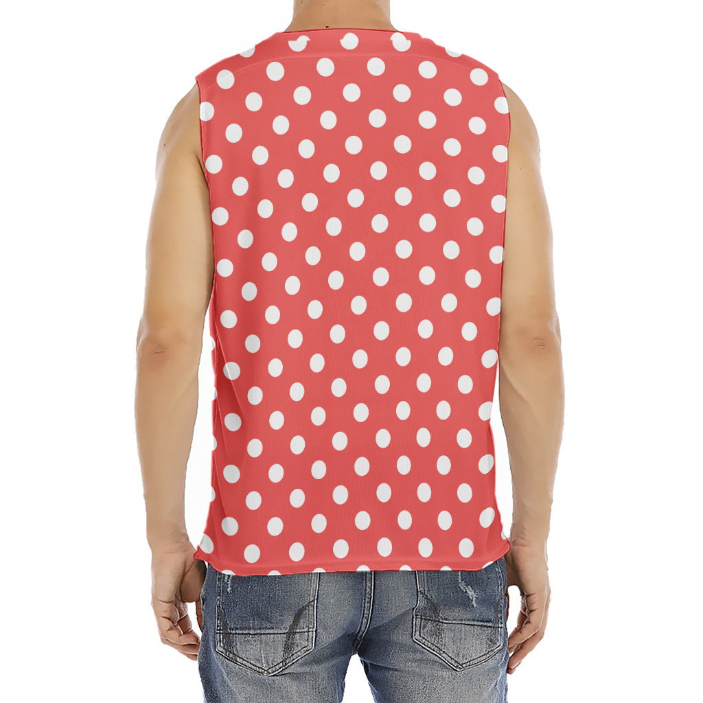 Pastel Red And White Polka Dot Print Men's Fitness Tank Top