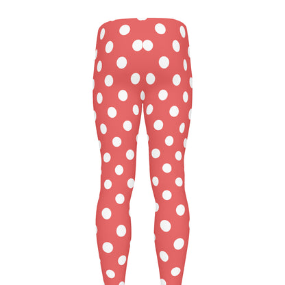 Pastel Red And White Polka Dot Print Men's leggings