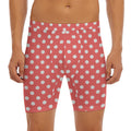 Pastel Red And White Polka Dot Print Men's Long Boxer Briefs