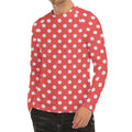 Pastel Red And White Polka Dot Print Men's Long Sleeve Rash Guard