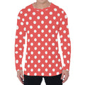 Pastel Red And White Polka Dot Print Men's Long Sleeve T-Shirt