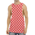 Pastel Red And White Polka Dot Print Men's Muscle Tank Top