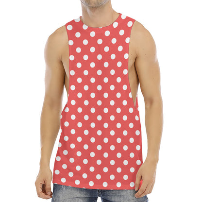 Pastel Red And White Polka Dot Print Men's Muscle Tank Top