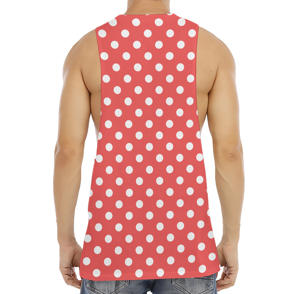 Pastel Red And White Polka Dot Print Men's Muscle Tank Top