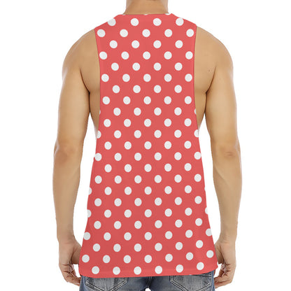 Pastel Red And White Polka Dot Print Men's Muscle Tank Top