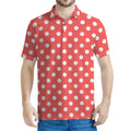 Pastel Red And White Polka Dot Print Men's Polo Shirt