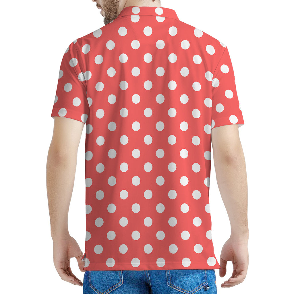 Pastel Red And White Polka Dot Print Men's Polo Shirt