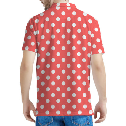 Pastel Red And White Polka Dot Print Men's Polo Shirt