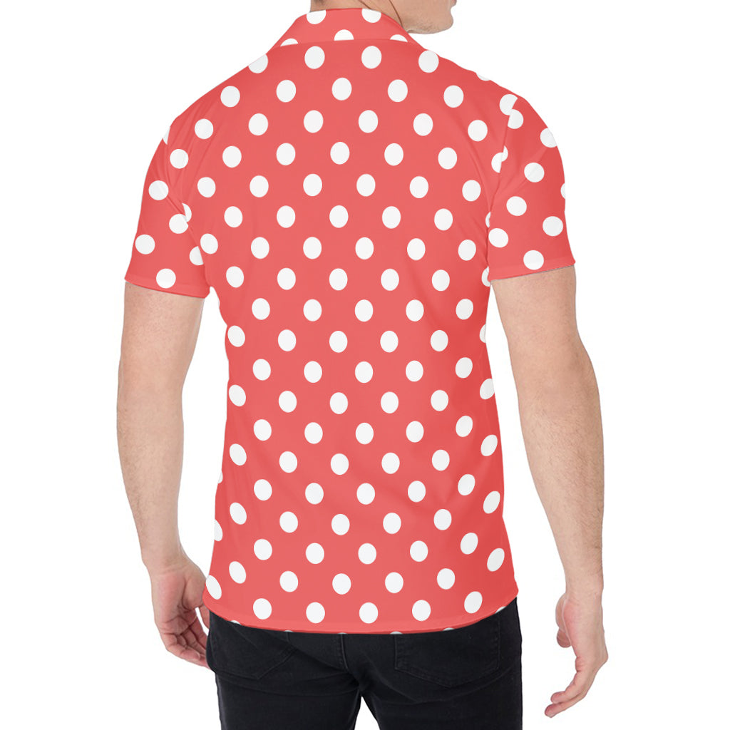 Pastel Red And White Polka Dot Print Men's Shirt