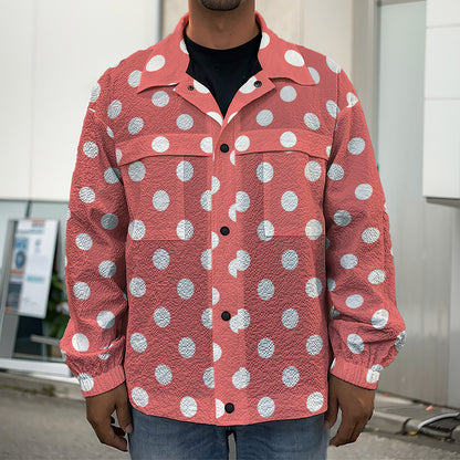 Pastel Red And White Polka Dot Print Men's Shirt Jacket
