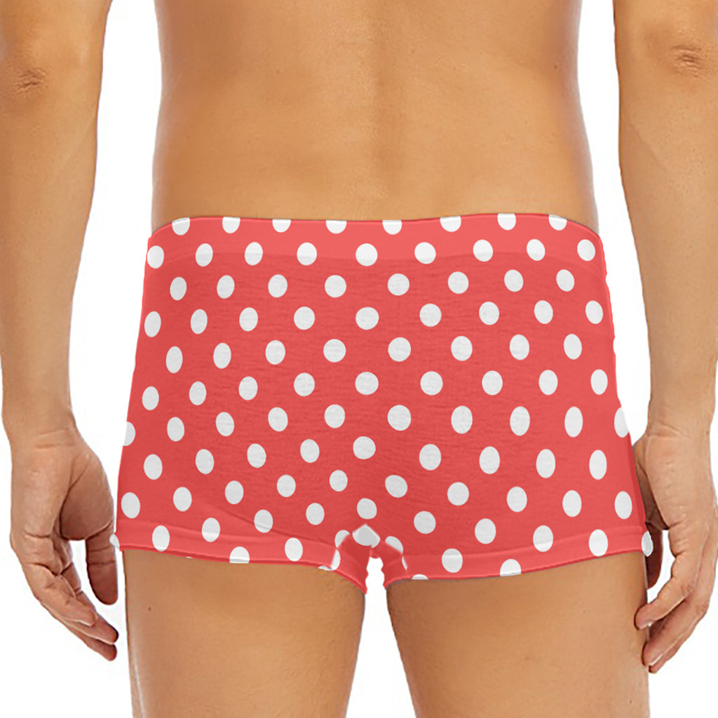 Pastel Red And White Polka Dot Print Men's Short Boxer Briefs