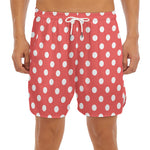 Pastel Red And White Polka Dot Print Men's Split Running Shorts