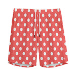 Pastel Red And White Polka Dot Print Men's Sports Shorts