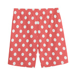 Pastel Red And White Polka Dot Print Men's Sports Shorts