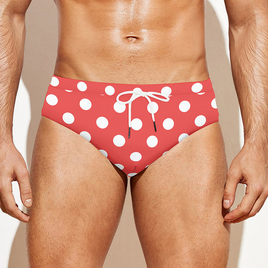 Pastel Red And White Polka Dot Print Men's Swim Briefs