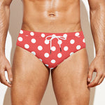 Pastel Red And White Polka Dot Print Men's Swim Briefs