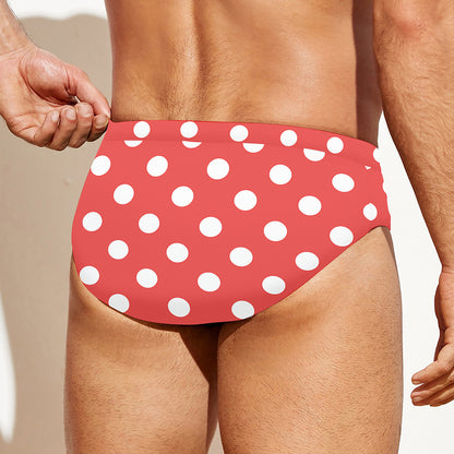 Pastel Red And White Polka Dot Print Men's Swim Briefs