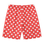 Pastel Red And White Polka Dot Print Men's Swim Trunks