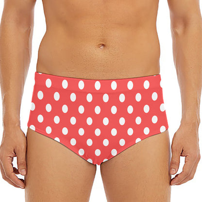 Pastel Red And White Polka Dot Print Men's Triangle Swim Briefs