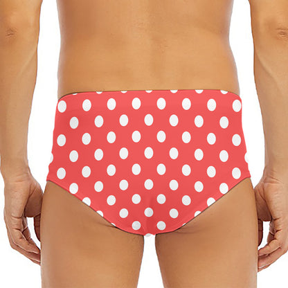 Pastel Red And White Polka Dot Print Men's Triangle Swim Briefs
