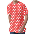 Pastel Red And White Polka Dot Print Men's Velvet T-Shirt