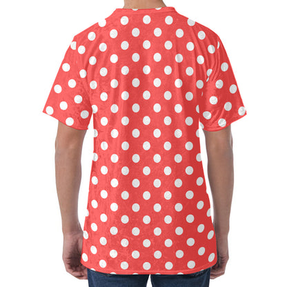 Pastel Red And White Polka Dot Print Men's Velvet T-Shirt