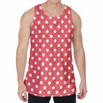 Pastel Red And White Polka Dot Print Men's Velvet Tank Top