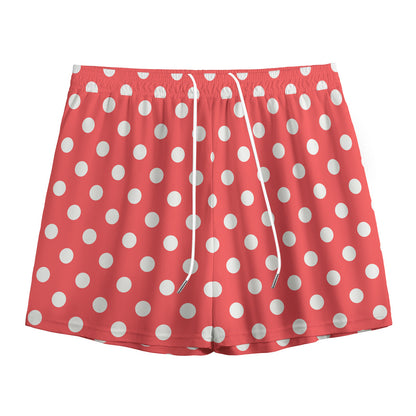 Pastel Red And White Polka Dot Print Mesh Shorts