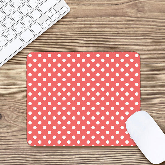 Pastel Red And White Polka Dot Print Mouse Pad